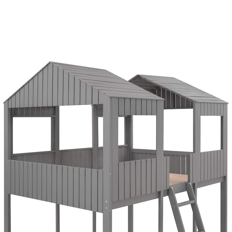 Merax Full over Full Wood Tower Bunk Bed with Roof