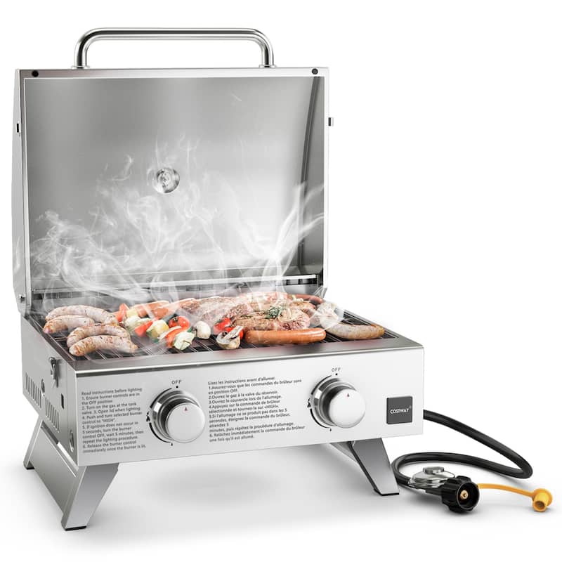 Costway 20,000 BTU Portable Gas Grill with Lid & Handle Top - See Details - Propane Gas - Silver