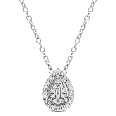 Miadora 1/10ct TDW Diamond Clustered Halo Teardrop Necklace in Sterling Silver