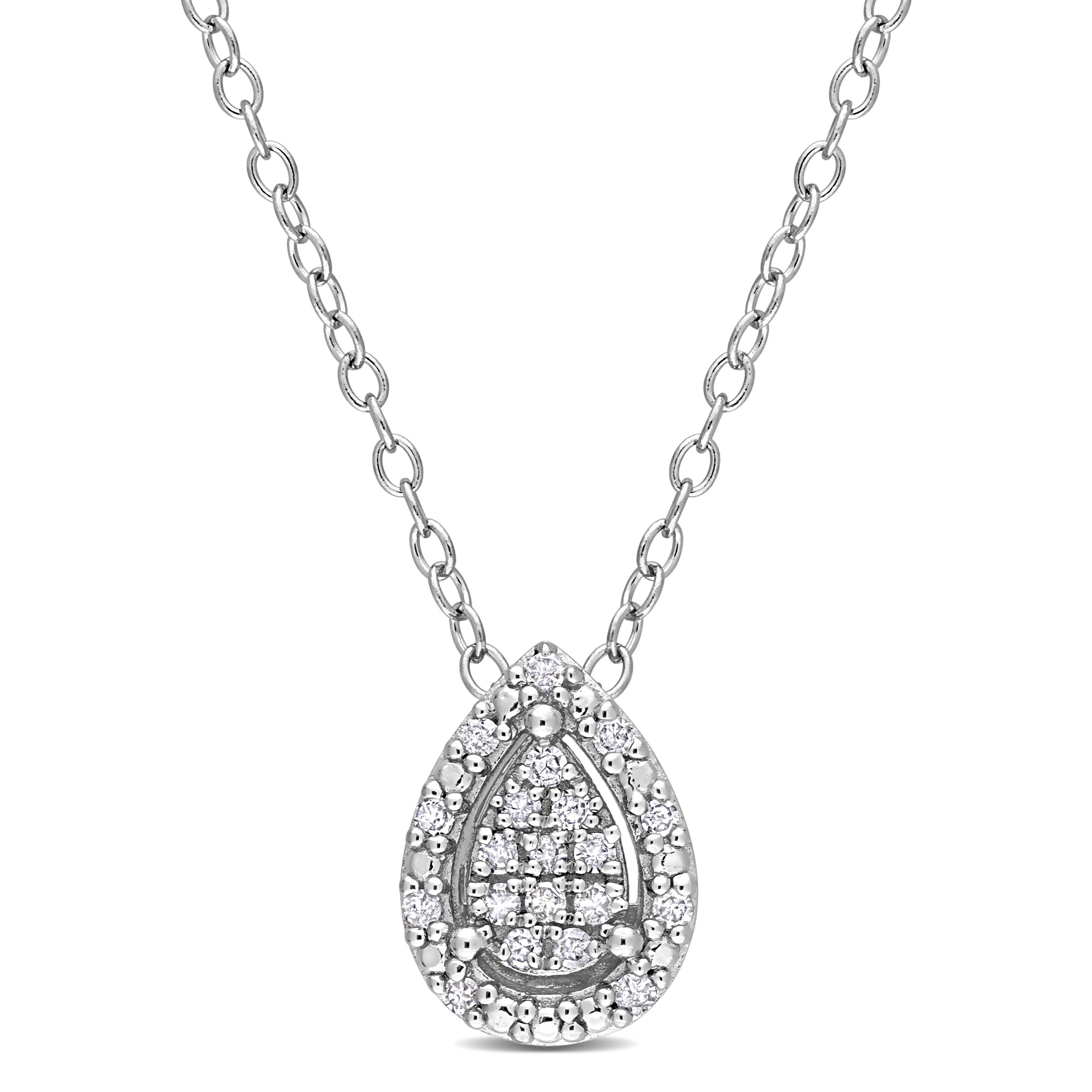 Miadora 1/10ct TDW Diamond Clustered Halo Teardrop Necklace in Sterling Silver