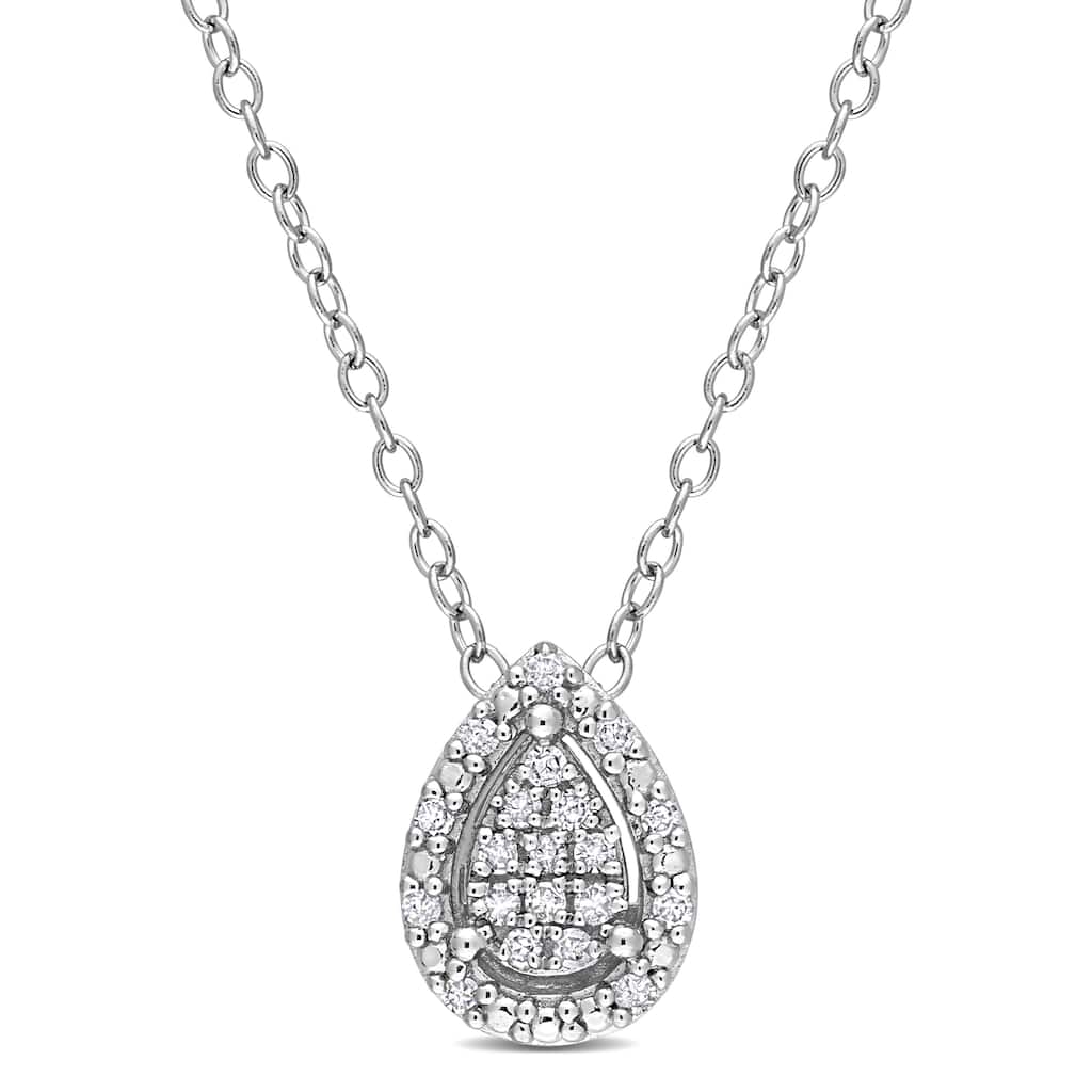 Miadora 1/10ct TDW Diamond Clustered Halo Teardrop Necklace in Sterling Silver
