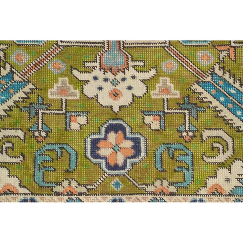 Hand Knotted Oriental 100% Wool Carpet Traditional Medallion Green Tabriz Area Rug - 5' 10'' X 4' 4''