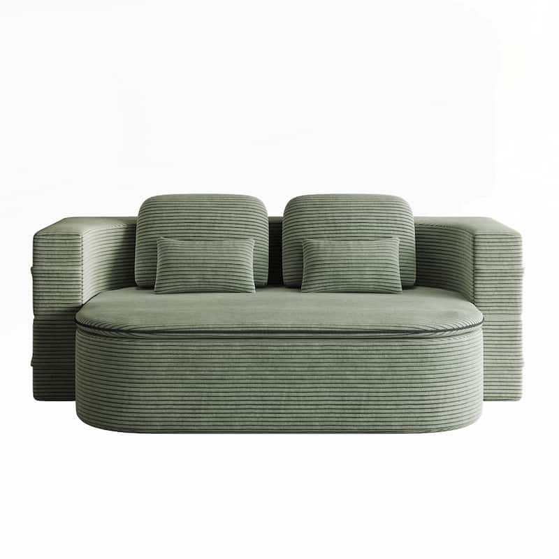 Folding Mattress Sofa with Fixed Shape Frame Convertible Sleeper Foam Sofa Bed with Blanket