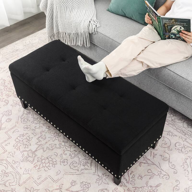 Adeco Storage Ottoman Bench 41" Tufted Fabric Footrest