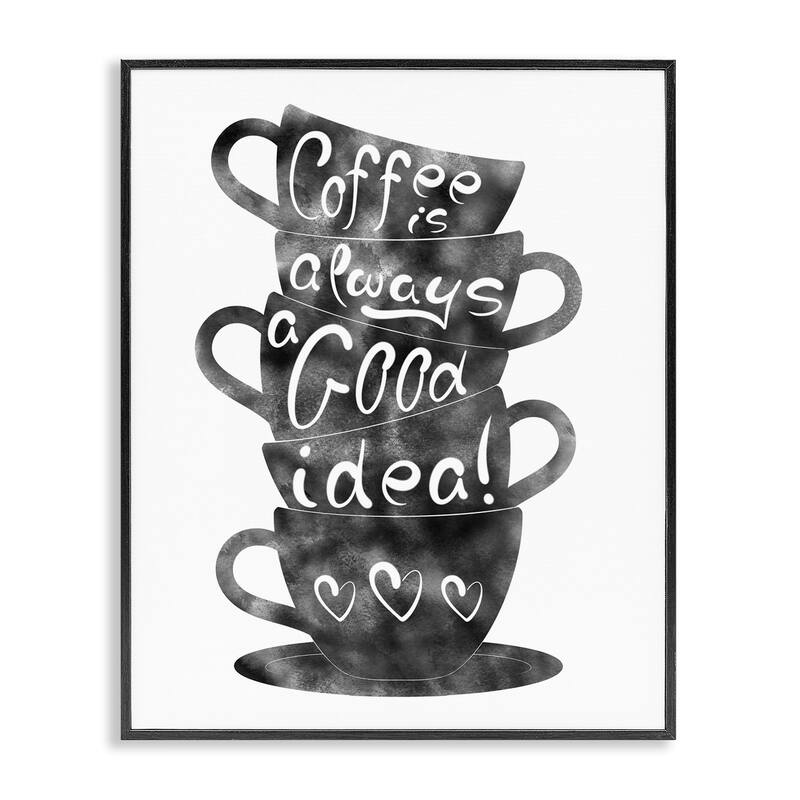 Stupell Coffee Mugs Stacked & Phrase Framed Giclee Art Design By Marcus Prime - 16 x 20 - Black
