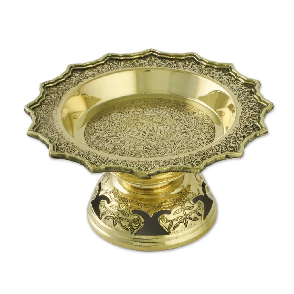Novica Handmade Forest Elephant Brass Decorative Bowl
