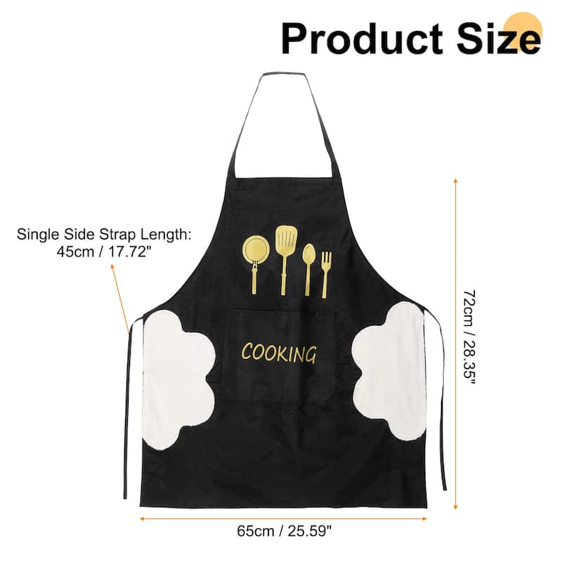 Bib Apron 72x65cm Unisex Cooking Aprons with Hand Wipe - 28.35" x 25.59" - Black