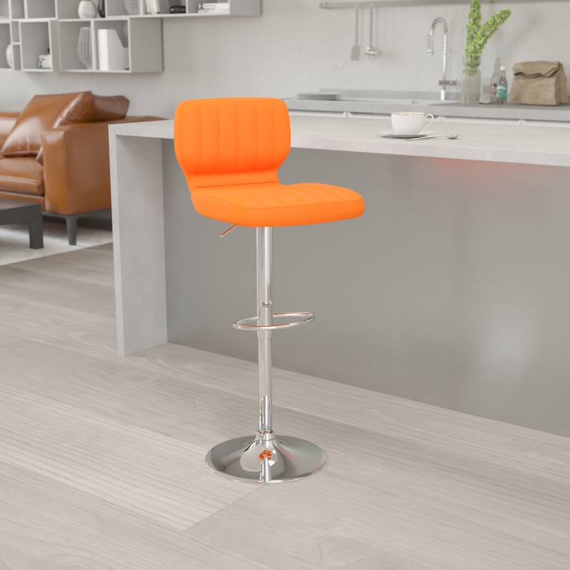 Contemporary Chrome Adjustable Bar Stool - 16.5"W x 19"D x 34.5" - 43"H