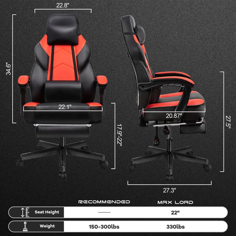 Adjustable Ergonomic Gaming Chair, Swiveling Racing Computer Chair with Footrest