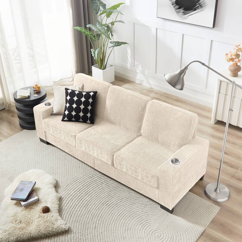 83.86"Corduroy Fabric sofa,Modern Compressed Couch,3-Seater Sofa