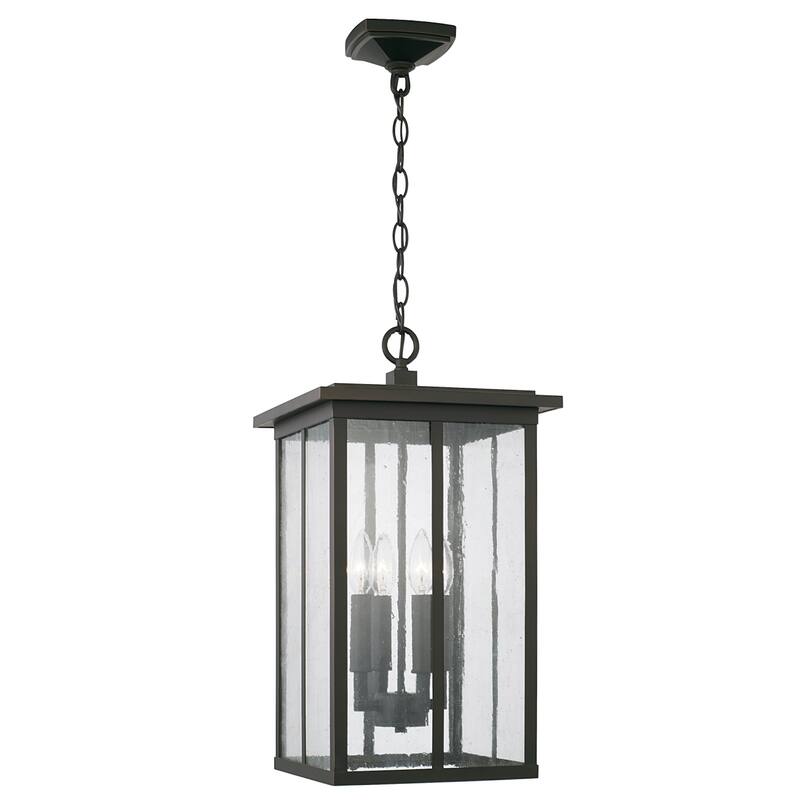 Barrett 11.5" 4-light Outdoor Hanging Lantern Pendant w/ Antiqued Glass - Oiled Bronze
