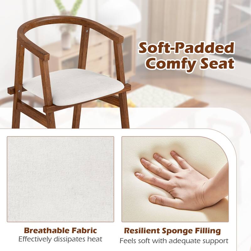 Walnut Rubber Wood Beige Fabric Dining Chairs Set of 2 with Support - 23" L × 21.5" W × 29.5" H