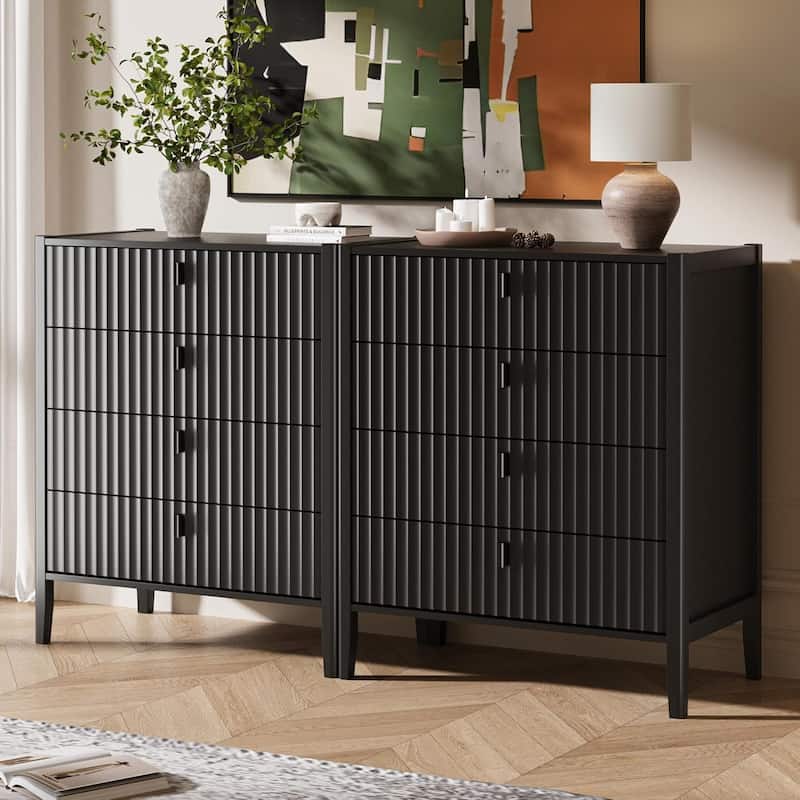 Modern Dresser, Fluted Wood Chest with Deep Drawers for Bedroom, Living Room