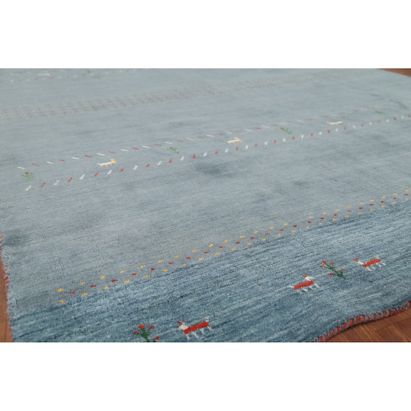 Blue Gray Gabbeh Indian Area Rug Hand-Knotted Wool Carpet - 6'8"x 9'8"