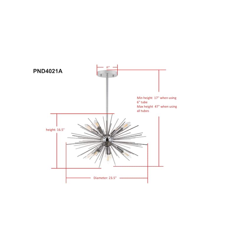 SAFAVIEH Lighting Annechien Silver Sunburst 9-Light Led Adjustable Pendant - 23.5" W x 23.5" D x 17-47" H - 24Wx24Dx47H