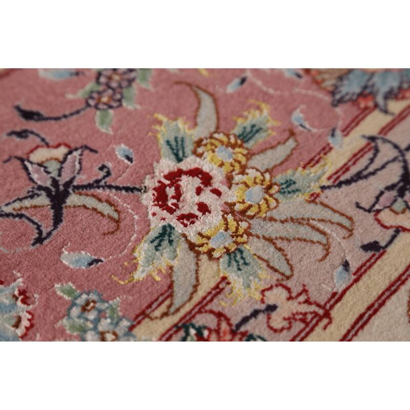 Hand Knotted Oriental Wool & Silk Carpet Traditional Floral Beige & Ivories Tabriz Area Rug - 10' 4'' X 6' 6''