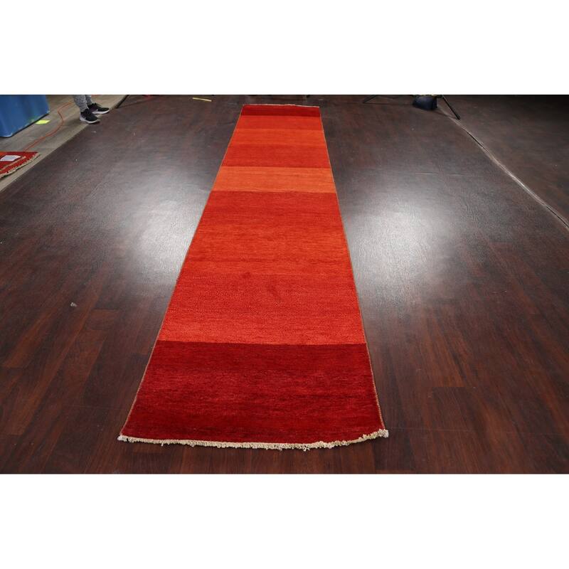 Striped Contemporary Gabbeh Kashkoli Oriental Wool Runner Rug Handmade - 2'7" x 12'8"