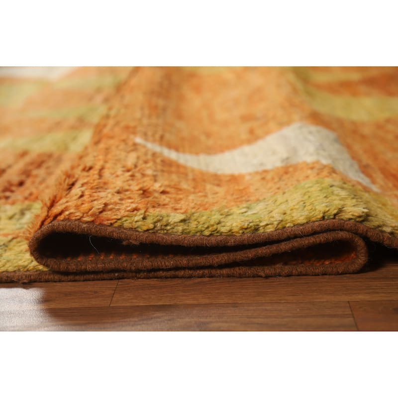 Orange Moroccan Oriental Area Rug Handmade Modern Bedroom Wool Carpet - 6'9" x 9'10"