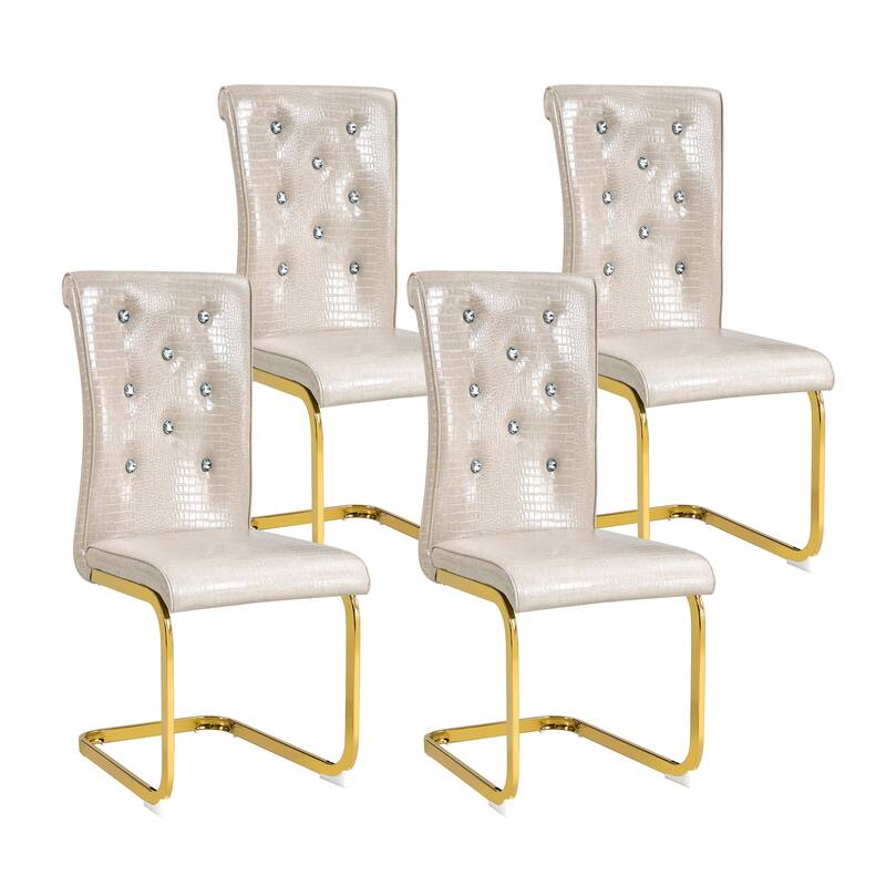 Set of 2, Retro Faux Alligator Skin Upholstered Dining Chairs, with Crystal Buckle Design and Faux Leather Design