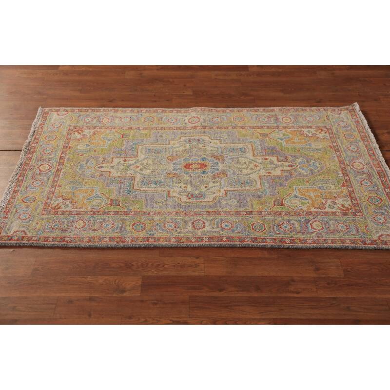 Vegetable Dye Heriz Serapi Oriental Rug Hand-Knotted Grey Wool Carpet - 3'0"x 4'9"
