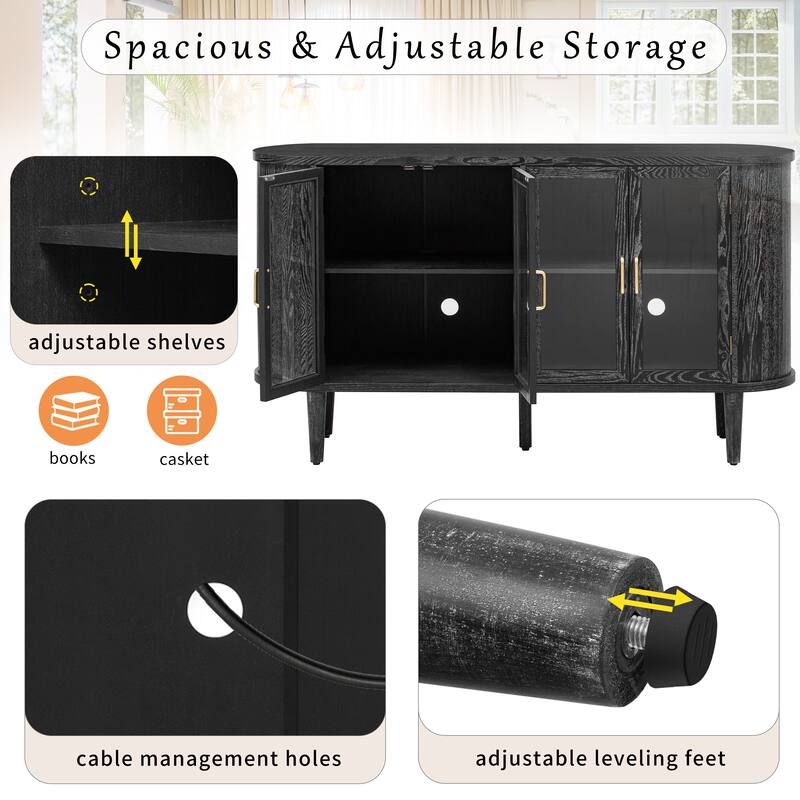 4-Door Large Storage Sideboard Cabinet with Semi-Circular Handles and Adjustable Shelves