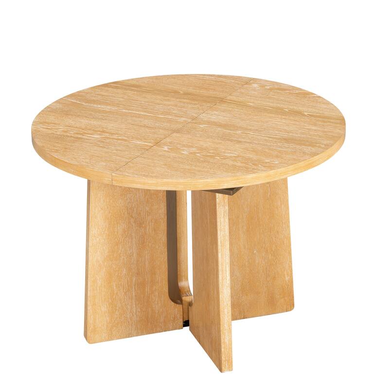 Solid Wood Round Dining Table with Removable Leaf - 16" Extendable Kitchen & Living Room Table