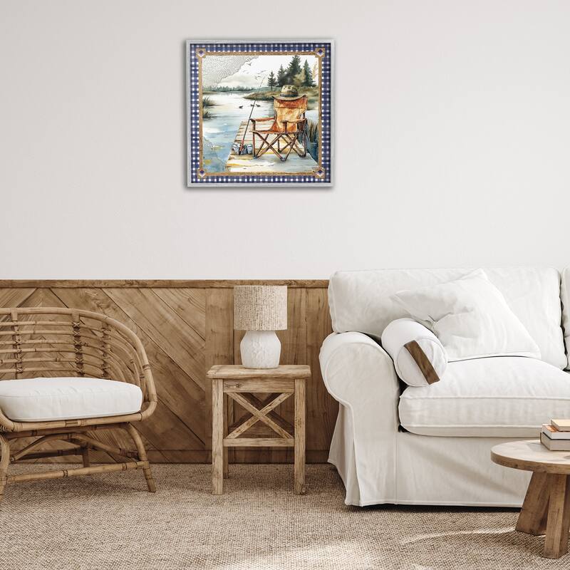 Stupell Fishing Chair on Dock Framed Giclee Art Design By Nicole DeCamp