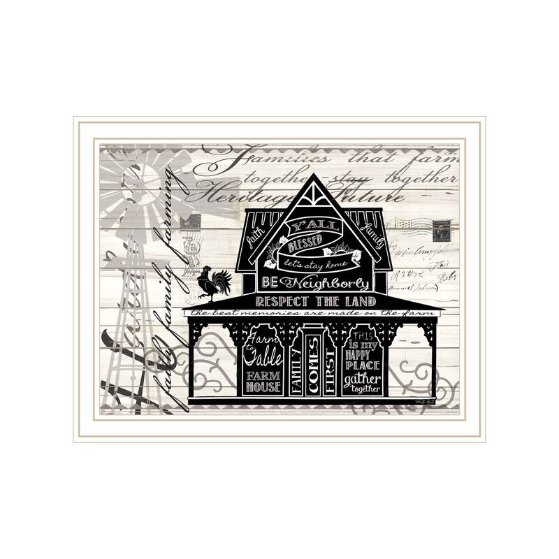 TrendyDecor4U Farmhouse "Y'ALL BLESSED FARMHOUSE" Framed Print Wall Art - White