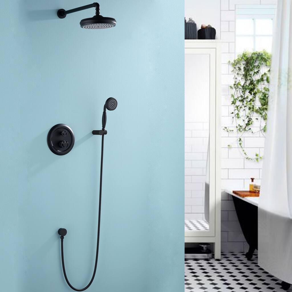 8'' Round Showerhead with High-pressure Handheld in Black