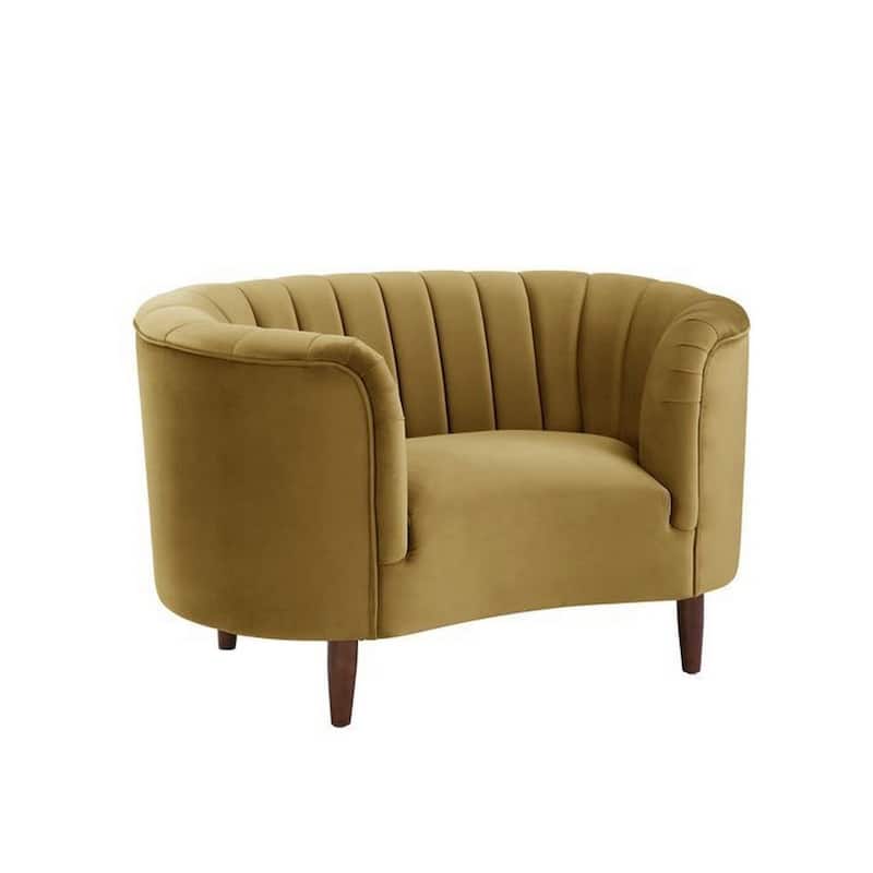 Chair with Vertical Channel Tufting and Curved Design, Yellow