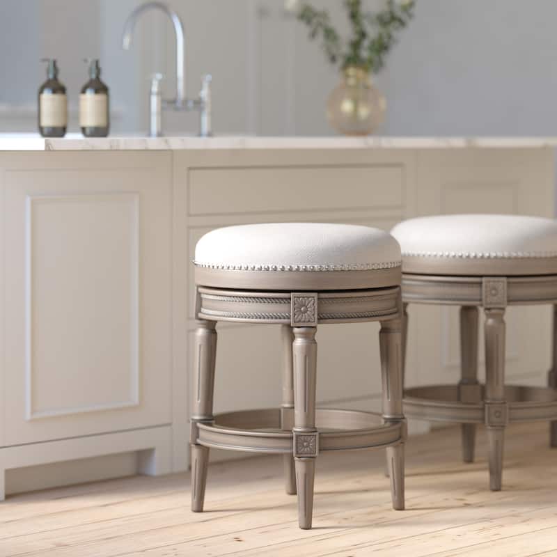 New Ridge Home Goods Chapman Counter-Height Backless Swivel Bar Stool - Counter Height - Weathered Gray/Gray Seat