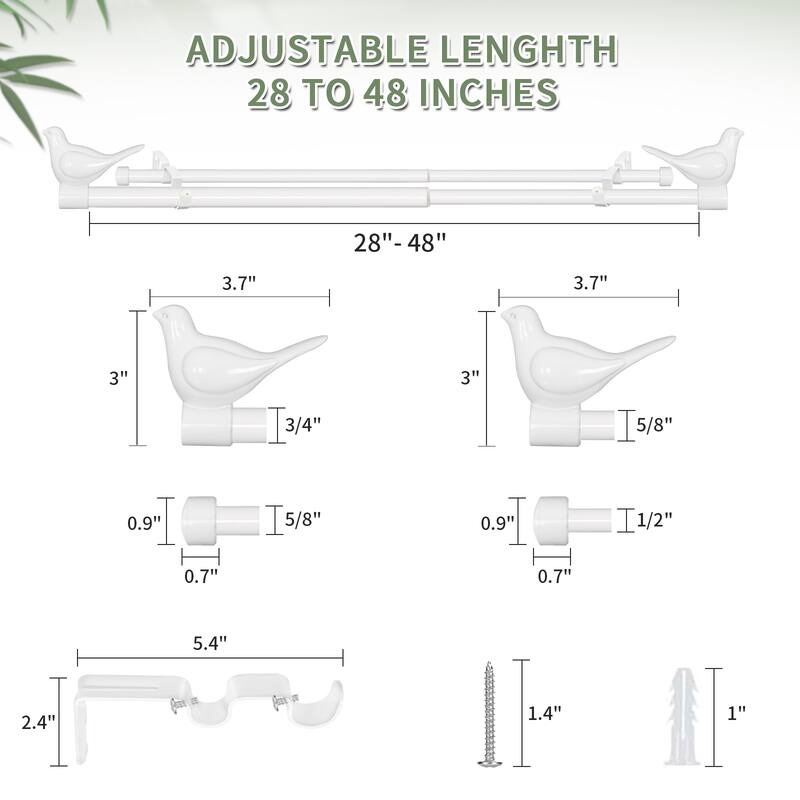 MERIVILLE 3/4" Diameter Farmhouse Double Window Curtain Rod, Bird Finials