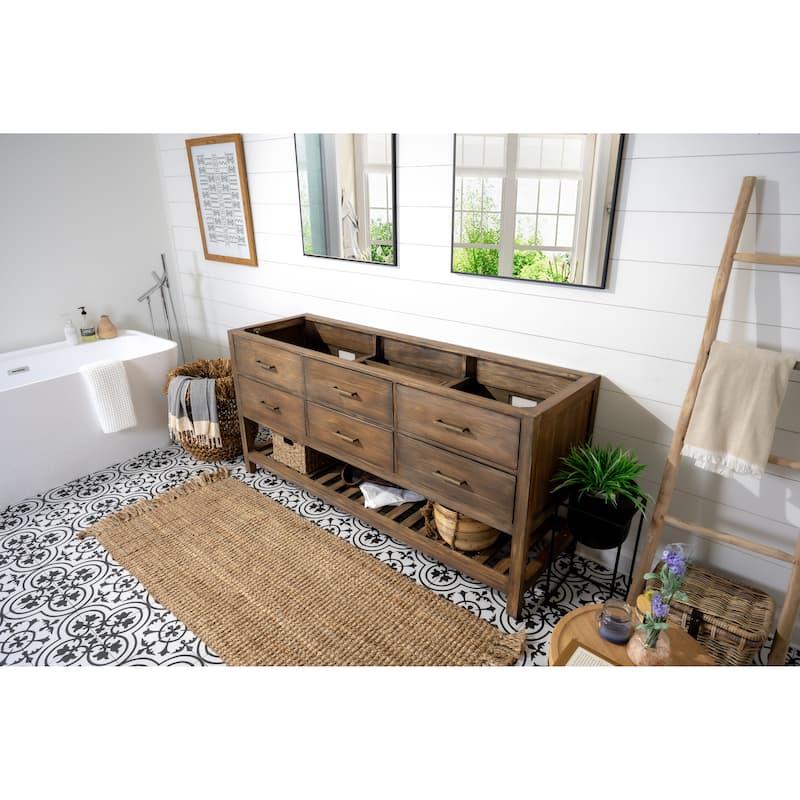 Willow Collections 72 in. W x 22 in. D Parker Solid Teak Double Sink Bathroom Vanity with Countertop
