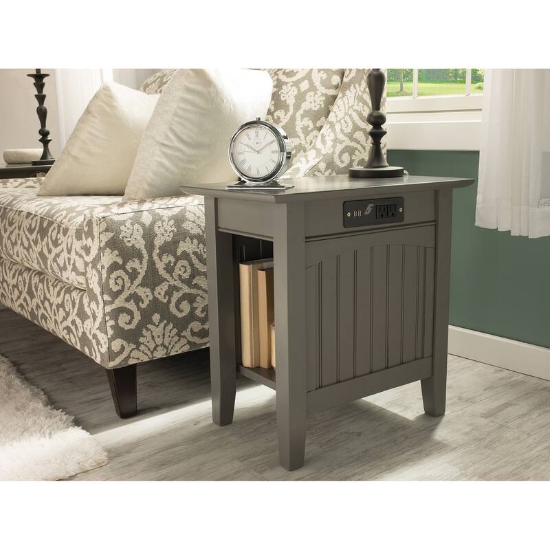 AFI Nantucket Chair Side Table with Built-in Charger - Grey