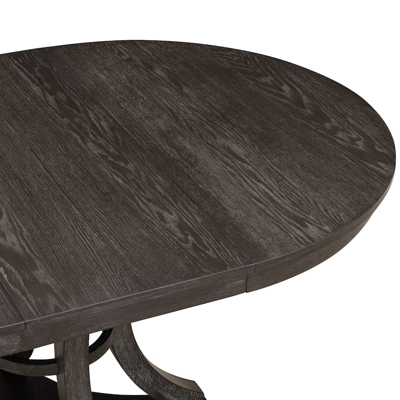 5-Piece Retro Functional Dining Table Set Extendable Round Table and 4 Upholstered Chairs for Dining Room and Living Room