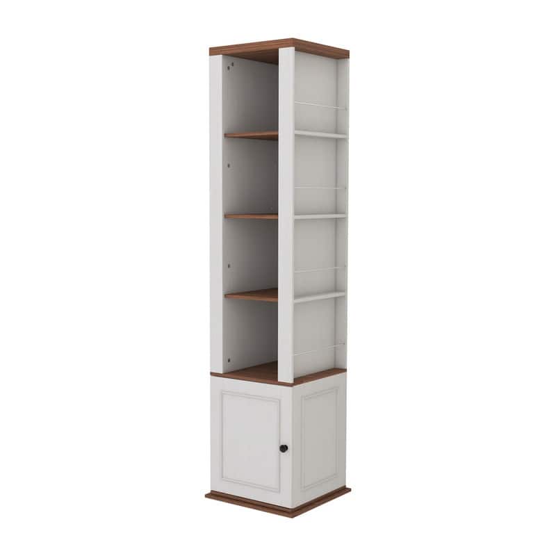 Antique White 360-degree Rotating Storage Cabinet with Full-Length Mirror