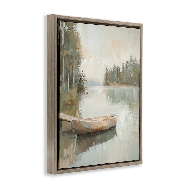 Stupell Canoe at Quiet Dock Framed Floater Canvas Wall Art Design By Petal Prints Design