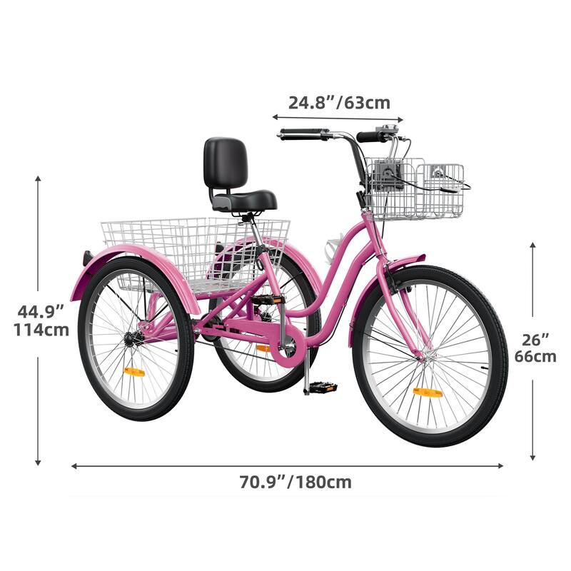Moasis 26" Adult Tricycle 3 Wheel Bikes 1 Speed Trike Low Step Through Cruiser Bike