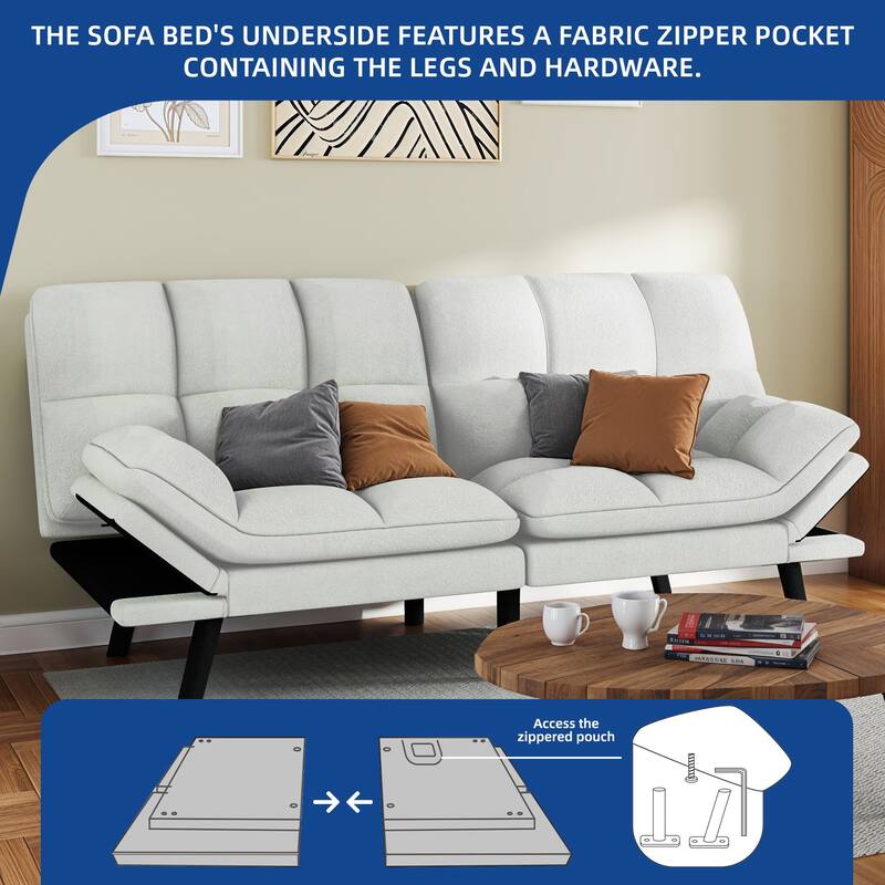 Moasis 70.8" Futon Sofa Bed Convertible Upholstered Couch Sleeper with Reclining Sleeper Split Tufted Back