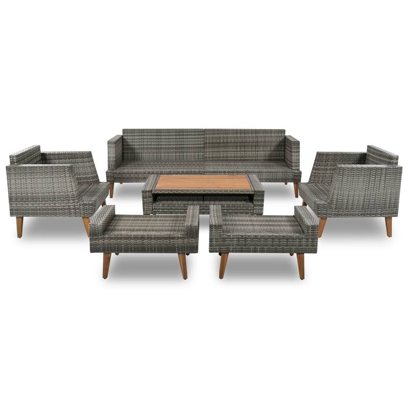 6-Piece PE Rattan Sofa Set with Cushions and Coffee Table