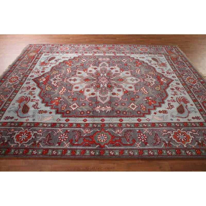 Animal Pictorial Heriz Serapi Oriental Area Rug Handmade Wool Carpet - 7'10" x 9'8"
