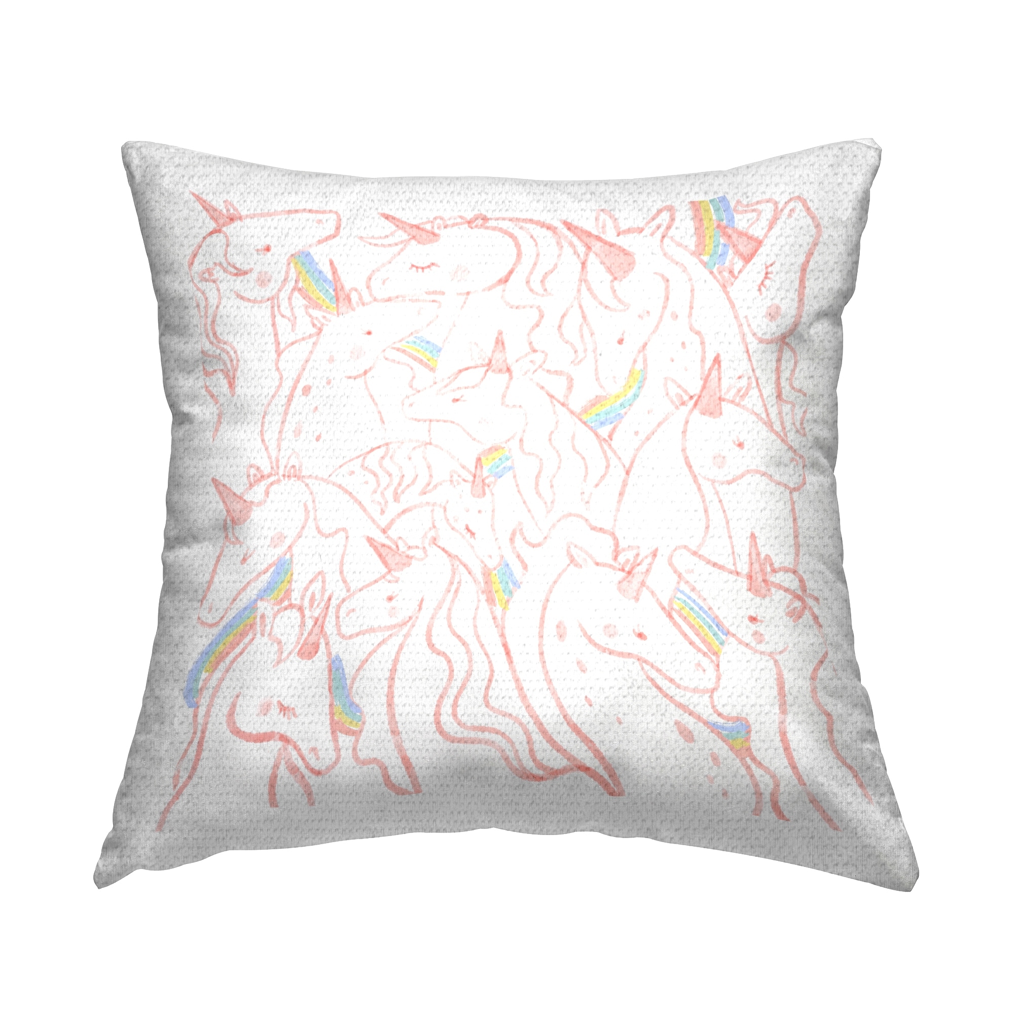 Stupell Pastel Magical Unicorn Rainbow Pink Kids Pattern Printed Outdoor Throw Pillow Design by Daphne Polselli