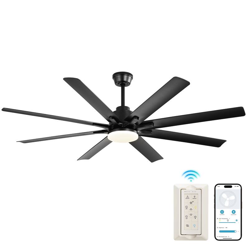 52" Reversible DC Motor Ceiling Fan with Remote/APP Control Dimmable 3-color Temperature, 8 ABS Blades Ceiling Fan Chandelier