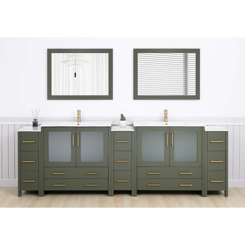 Vanity Art 108" Double Sink Bathroom Vanity Set 13 Dove-Tailed Drawers 3 Cabinets 2 Shelves Soft-Closing Doors with Free Mirror