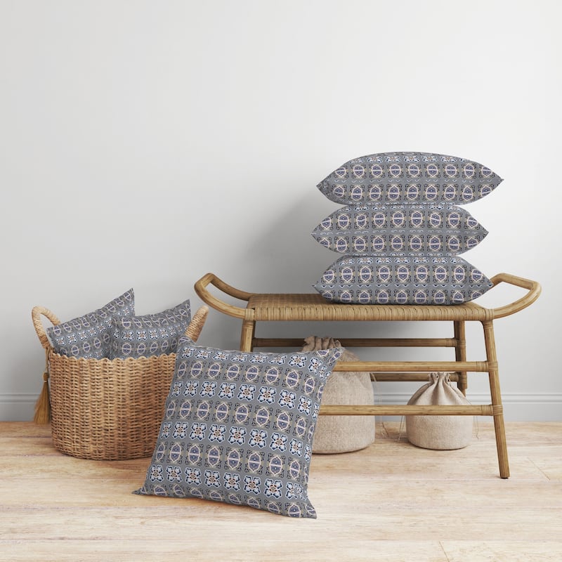 Darbari Dynasty Faux Suede Reversible Throw Pillow Blue and Gray