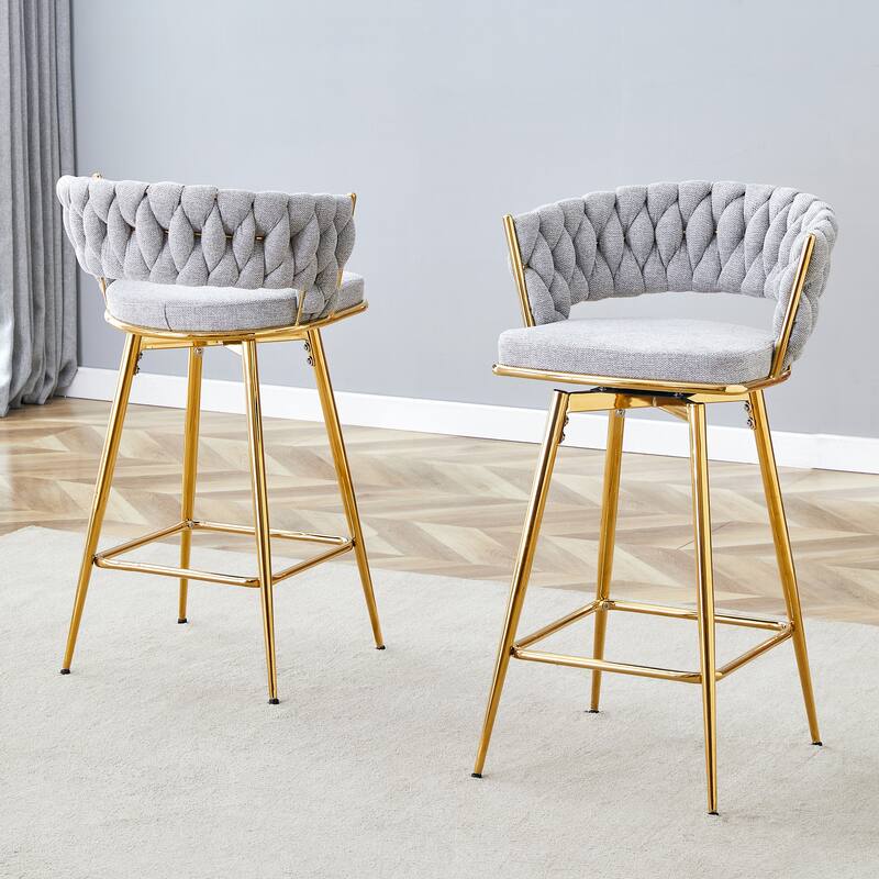Counter Height Bar Chairs Set of 2, Swivel Counter Stools with Backrest and Arms, Metal Framed Accent Chairs