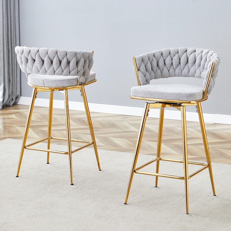 Two-Piece Rotating Swivel Chair, Cotton And Linen Soft Seat, Golden Metal Legs, Rust-Proof And Wear-Resistant