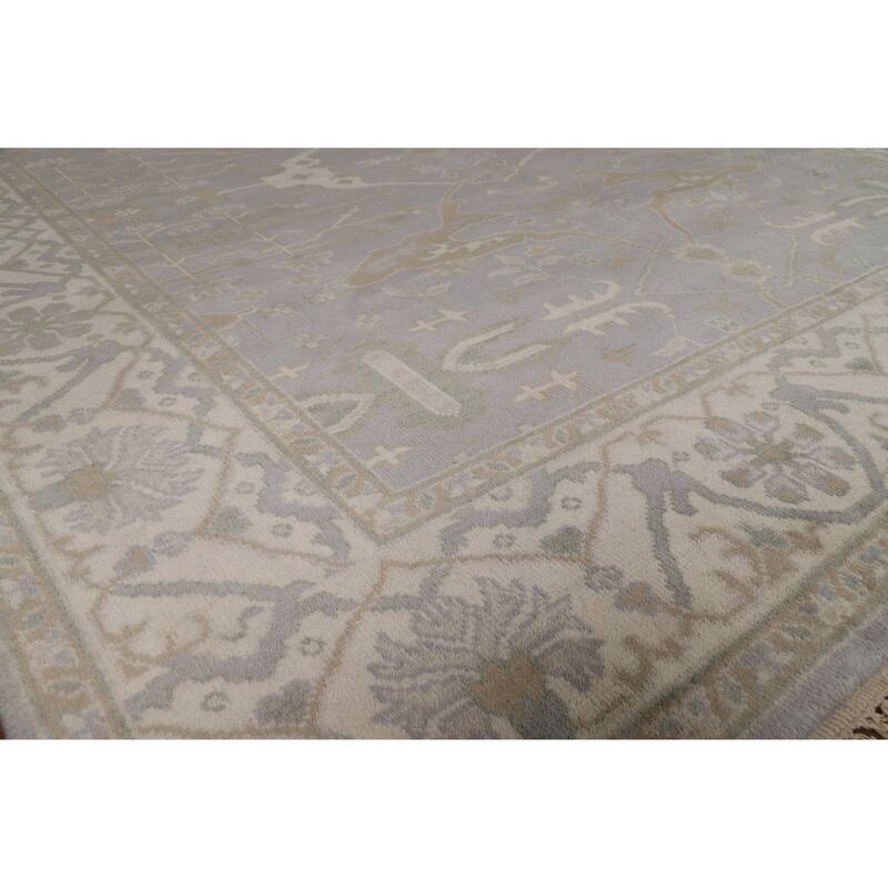 Transitional Gray Oushak Style Area Rug Hand-Knotted Wool Carpet - 7'11" x 9'10"