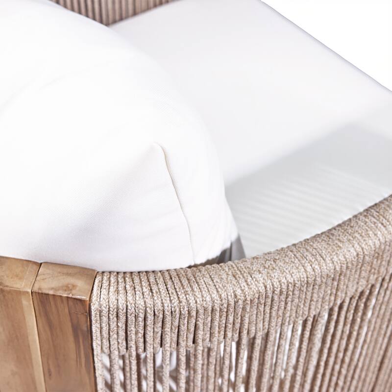 Christopher Knight Home - Outdoor Wooden Conversation Set with Rope Dining Chairs and MGO Accent Table (3-Piece Set)