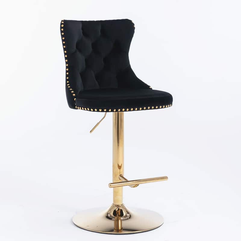 Golden Swivel Velvet Barstools Adjusatble Seat Height from 25-33 Inch,Upholstered Bar Stools with Backs Set of 2